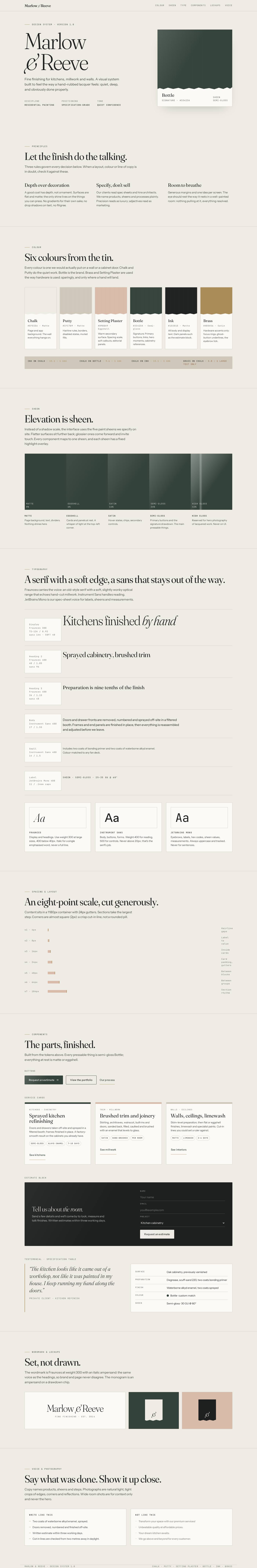 Every page of the Marlow & Reeve design system