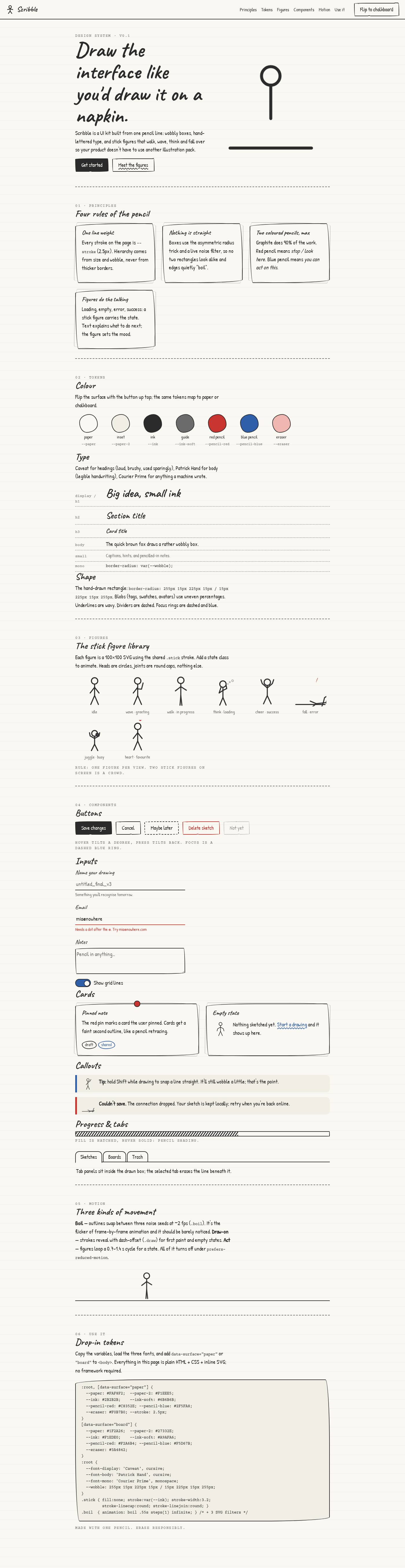 Every page of the Scribble design system